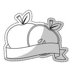 slice of apple with decorative ribbon over white background. vector illustration