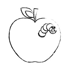 apple fruit with worm icon over white background. vector illustration