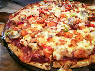 Pizza with tomato sauce