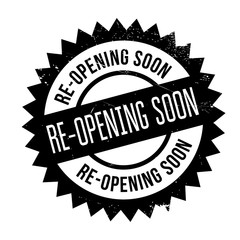 Re-opening soon stamp. Grunge design with dust scratches. Effects can be easily removed for a clean, crisp look. Color is easily changed.