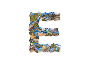 Letter E uppercase font shape alphabet collage made of my best landscape pictures.