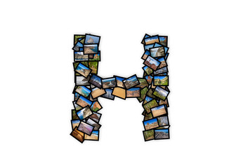 Letter H uppercase font shape alphabet collage made of my best landscape pictures.
