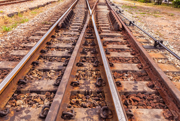 Fototapeta na wymiar Close up the rusted train tracks
