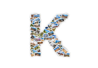 Letter K uppercase font shape alphabet collage made of my best landscape pictures.