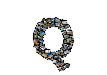 Letter Q uppercase font shape alphabet collage. Made of my best landscape pictures.