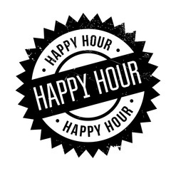 Happy hour stamp. Grunge design with dust scratches. Effects can be easily removed for a clean, crisp look. Color is easily changed.