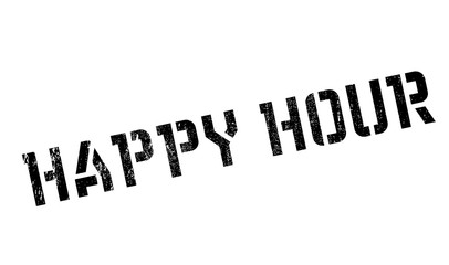 Happy hour stamp. Grunge design with dust scratches. Effects can be easily removed for a clean, crisp look. Color is easily changed.