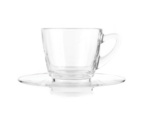 Empty glass tea cup. Isolated on white background