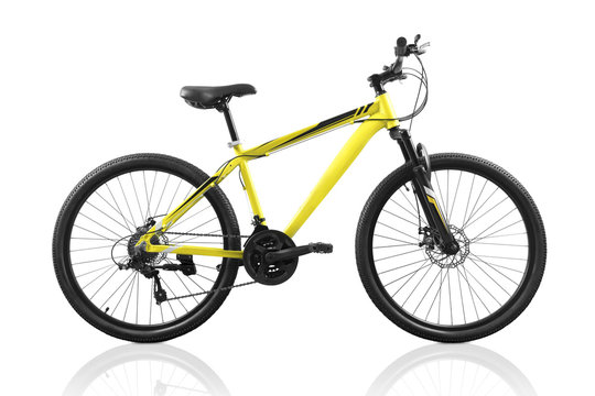 Fototapeta Yellow bicycle isolated on white background with clipping path
