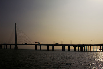 Fototapeta premium Shenzhen bay bridge at sunset, connecting Hong Kong S.A.R. and mainland China