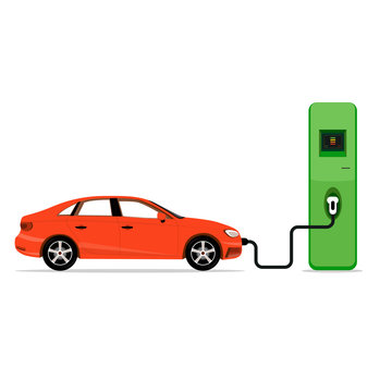 Electric car charging station concept. EV recharging point or EV