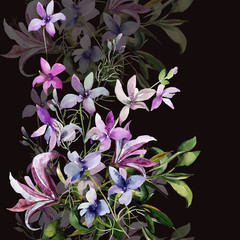 Seamless Pattern of wild flowers, watercolor  image  on a colored background