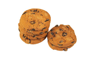 Chocolate chip cookies isolated on white background