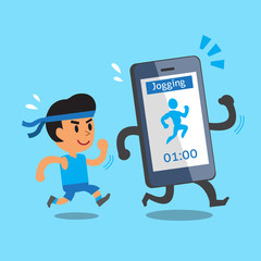Cartoon smartphone jogging with a man