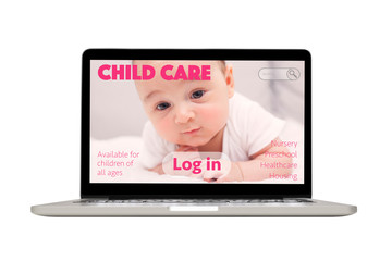 Responsive device on the table displaying child care website