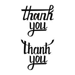 Thank you postcard set. Hand drawn greeting card. Ink illustration. Modern brush calligraphy. Isolated on white background