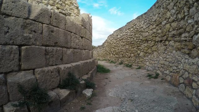 Stone wall ruins of the Greek town of Chersonese