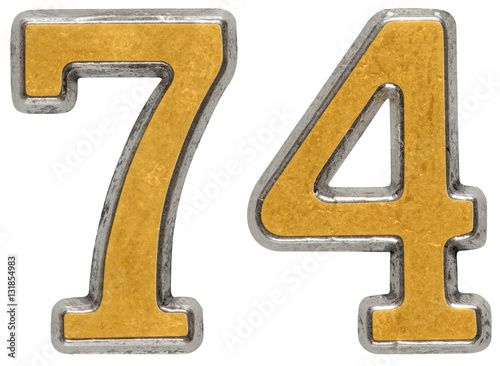 "Metal numeral 74, seventy-four, isolated on white background" Stock