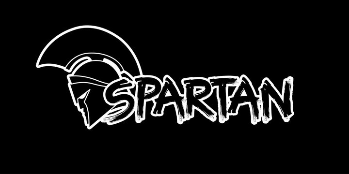 Spartan text designed with helmet warrior graphic vector.