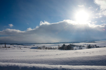 太陽が輝く雪原