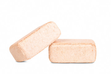 Wood briquettes isolated on white background. 