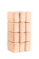 Wood briquettes isolated on white background.