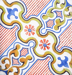 Detail of the traditional tiles from facade of old house. Decorative tiles