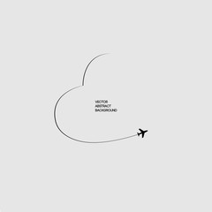 Black lines. The Sky.The path airplane. Flight. Gray background. Love. Heart in the sky.