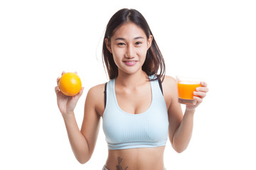 Beautiful Asian healthy girl with orange juice and orange fruit.