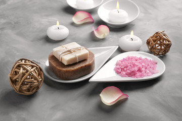 Beautiful spa composition on gray background