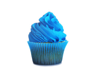 Fresh tasty cupcake on white background