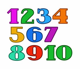 Numbers color, colored outline, white background, vector. Colored figures with serifs and thin colored outline on a white background. 
