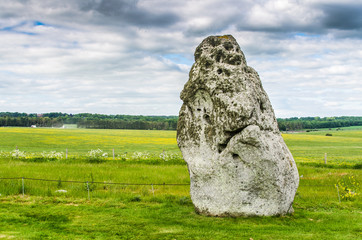 Heel Stone at Stonehenge on a cloudy day in Salisbury