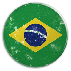 Vintage Grunge Button Brazil Flag, 3d illustration on white background