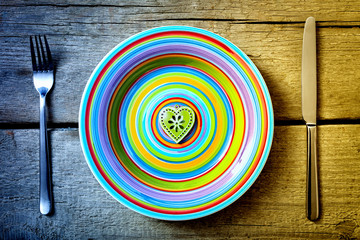 colorful plate with green heart on it