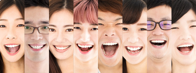 Composition of smiling asian young people