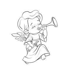 Cute baby angel making music playing trumpet