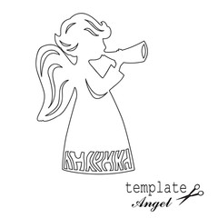 Template angel for cut of laser or engraved. Stencil for paper, plastic, wood, laser cut acrylic. Decoration for windows, wall and interior design. Cute Christmas decorations.