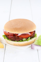 Hamburger Textfreiraum Copyspace Fleisch Tomaten Salat