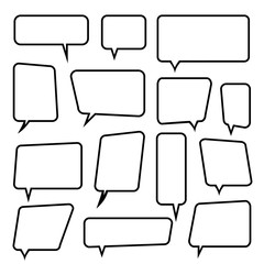 Fototapeta premium Speech Bubble Set. Rectangular Shape. Black Symbol Isolated On White Background. Element For Comic Pictures, People , Talk, Discussion. Vector Illustration