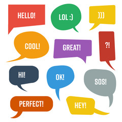 Set Speech Bubble. Colorful Texting Vector Shapes. Talk Icons Isolated On White Background. Abstract Cartoon Dialog Design.