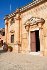 Fototapeta premium Front view of the Agia Triada monastery, Crete.