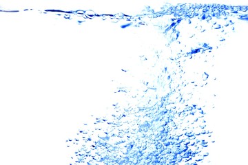 Splash motion water blue wave, with bubbles of air on white back