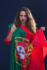 Beautiful woman with Flag of Portugal.