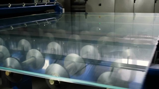 Contemporary equipment. Modern robotic line for production of frosted glass. HD
