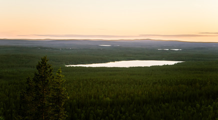 A beautiful landscape in the middle of arctic night in Finland