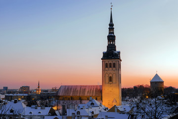 winter Tallinn. panorama of the city at sunset