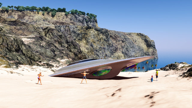 Crashed spaceship at the beach