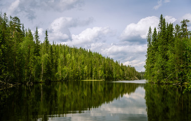 Fototapeta na wymiar A beautiful lake landscape in Finland