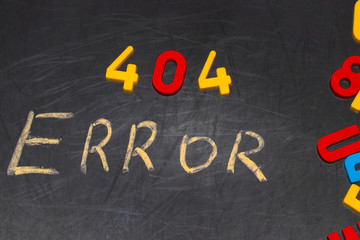 Fototapeta premium 404 error - message handwritten with white chalk on chalkboard